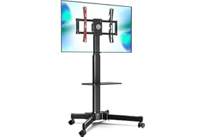 FITUEYES Mobile TV Stand for 27 to 65 Inch TVs,Floor TV Stand with Locking Wheels,Tilt ±8 ° Portable TV Mount Stand with Medi