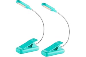 VAVOFO Clip On Rechargeable Reading Light, 7 LEDs with 3 Colortemperature 9 Brightness Levels Book Lights for Reading in Bed with Power Indicator for Bookworms (Blue 2-Pack)