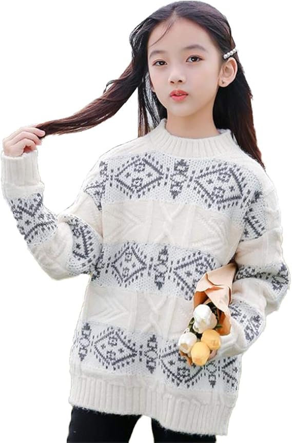 Amazon もうほうきょう セーター ガールズ トップス 女の子 ニットセーター 丸首 子供服 プルオーバー カジュアル 可愛い 春 秋 普段着 セーター 通販