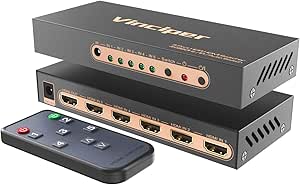 Vinciper HDMI Switch 5 Ports (5 x 1) 4K@ 60Hz HDMI 2.0 Switcher with IR Remote Control Support HDR &amp; HDCP 2.2 Pass-Through &amp; 3D &amp;Full HD 1080P,Compatible for PS3/PS4, Xbox, Apple TV,Blu-Ray Player