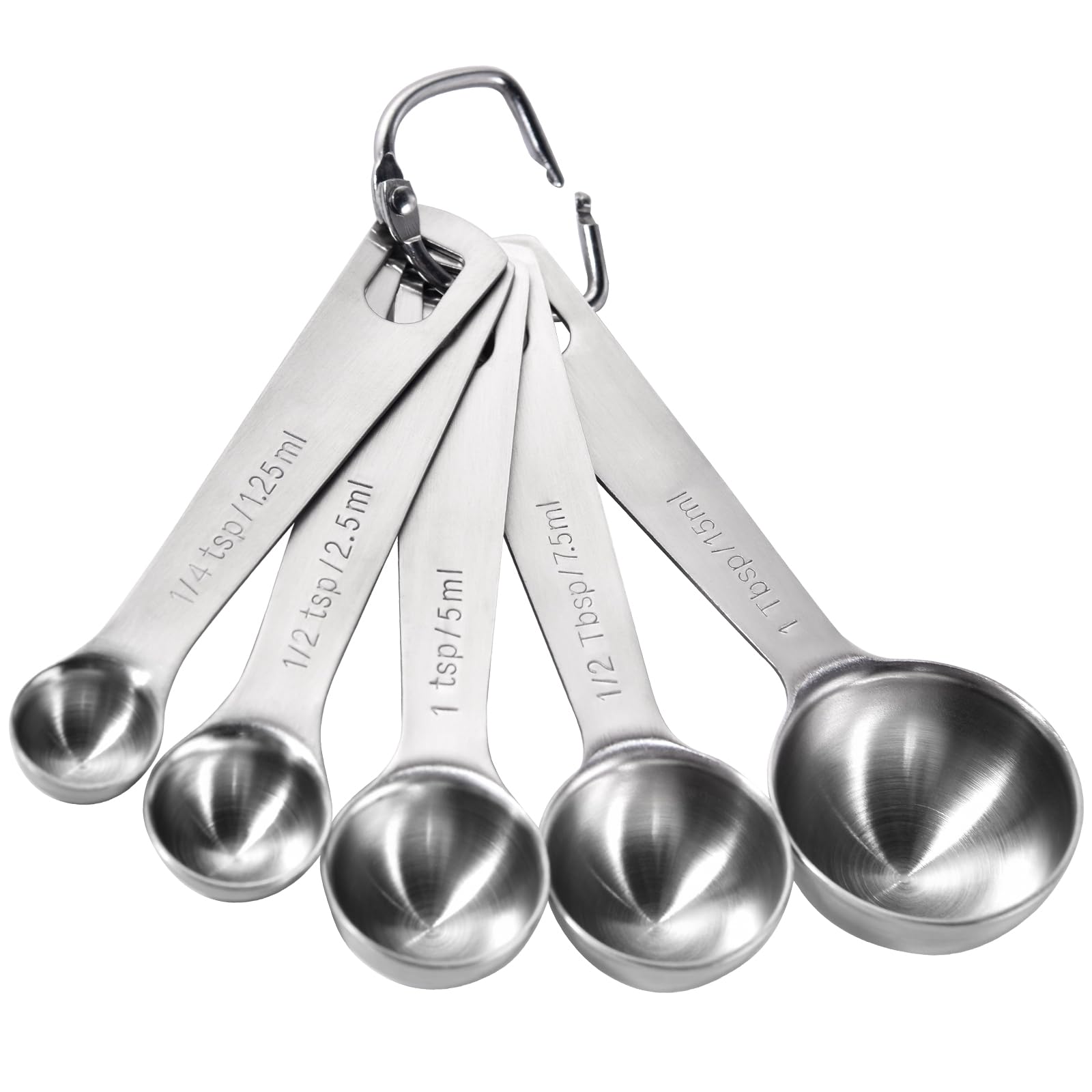 U-Taste 18/8 Stainless Steel Measuring Spoons Set of 5, (1/4, 1/2 TSP, 1 TSP, 1/2 tbsp & 1 tbsp) for Dry and Liquid Ingredients