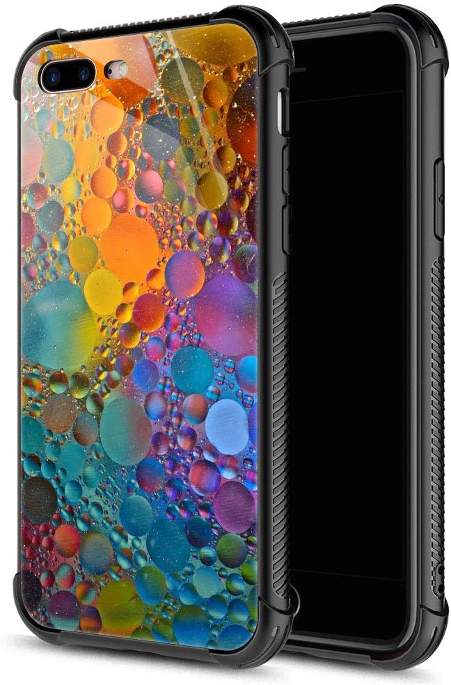 iPhone 8 Plus Case, Colorful Drops Marble iPhone 7 Plus Cases, Tempered Glass Back+Soft Silicone TPU Shock Protective Case for Apple iPhone 7/8 Plus