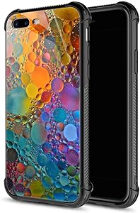 iPhone 8 Plus Case, Colorful Drops Marble iPhone 7 Plus Cases, Tempered Glass Back+Soft Silicone TPU Shock Protective Case for Apple iPhone 7/8 Plus