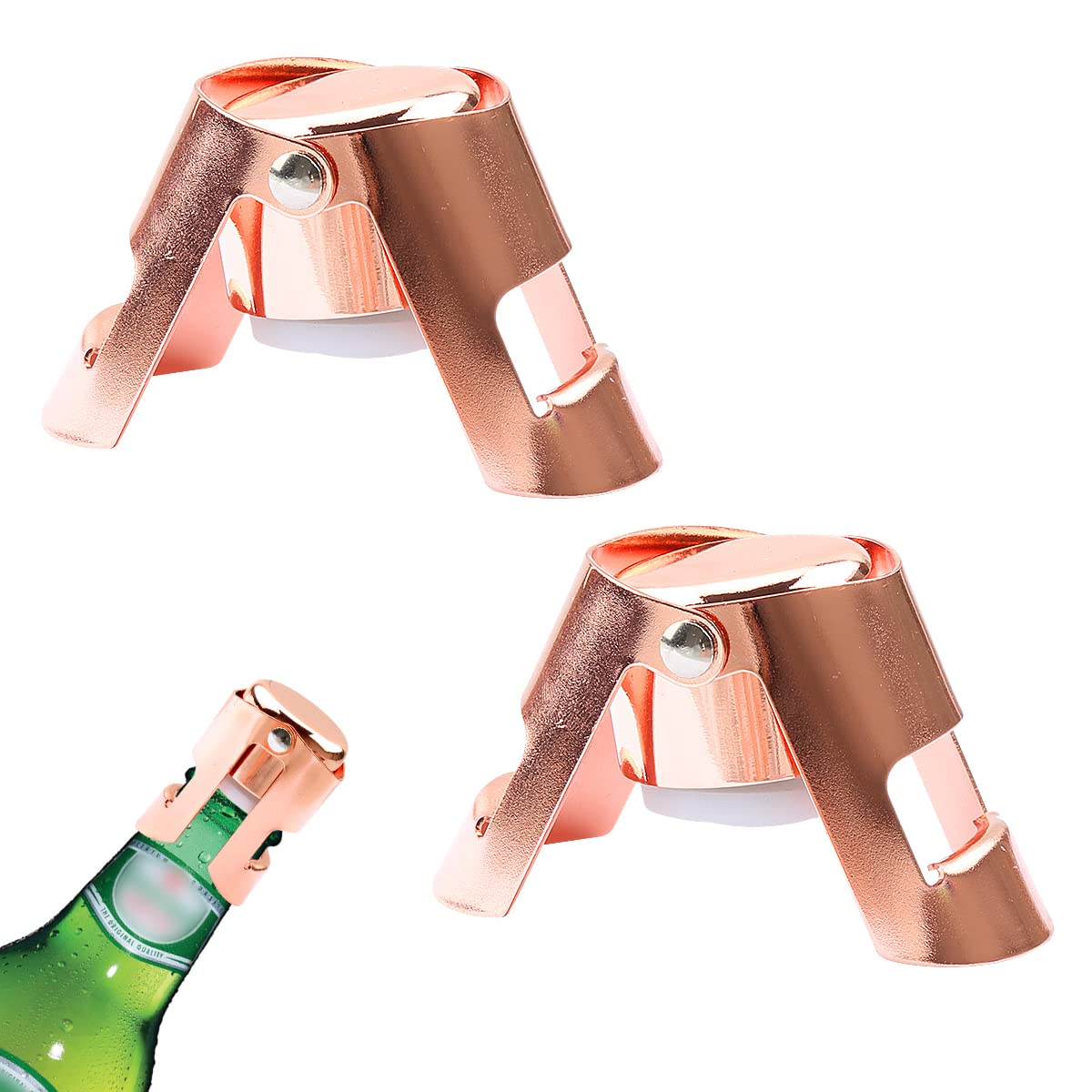 Jagowa 2PCS Champagne Stopper Stainless Steel Bottle Plug Sealer Leak-Proof Bottle Closure Sealer for Champagne Cava Prosecco Sparkling Wine Rose Gold Silver