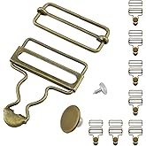 DALQUIS Metal Overall Clip Buckles Replacement, Metal Suspender Buckles with Adjustable Slide Buckle and Buttons