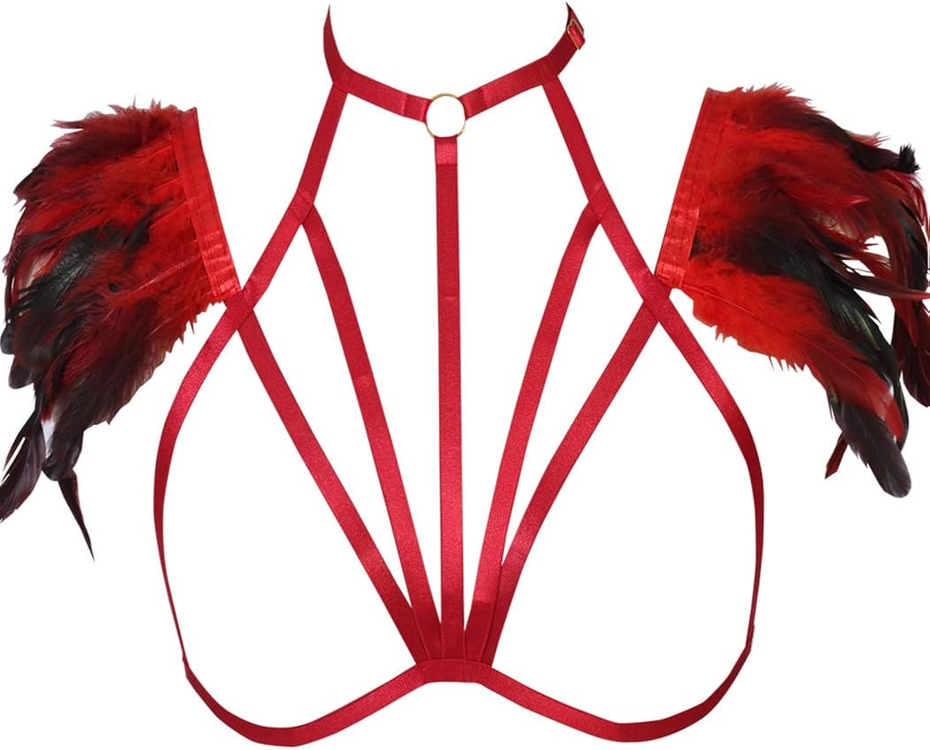 Feather Bra Caged Bra Exotic Strappy Harness Goth Rave