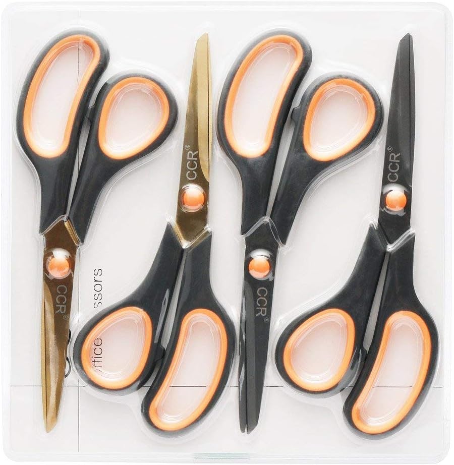 CCR Scissors 8 Inch Soft Comfort-Grip Handles Sharp Titanium Blades, 4-Pack : Office Products