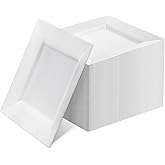 Xthrotsenk White Square Plastic Plates 100 Packs Disposable Dessert Plates 6.5" Cake Appetizer Salad Reusable Heavy Duty Plate for Wedding Party