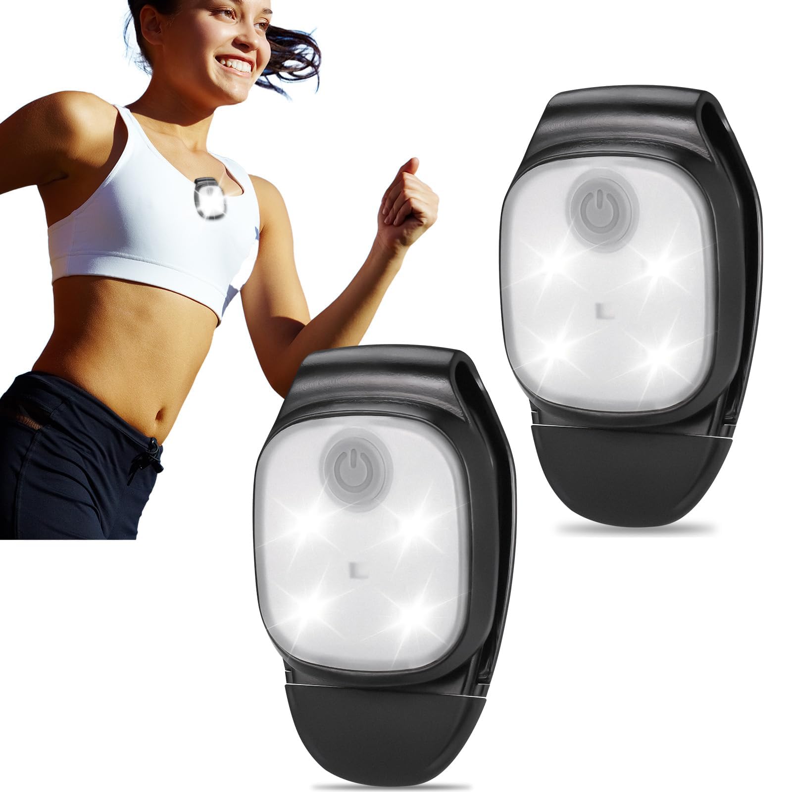 JIZZU Running Light for Runners, USB Rechargeable LED Outdoor Night Clip-on Running Lights, Multipurpose Super Bright Walking Lights, Light Torch for Runners, Joggers, Camping, Hiking, Dog Walks