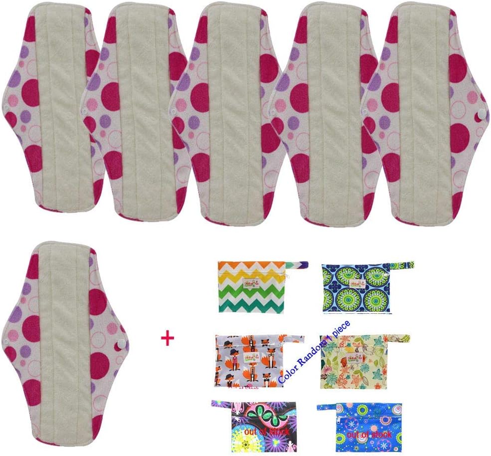 OHBABYKA Bamboo Reusable Sanitary Napkins Pads/Cloth Menstrual Pads for Women (M, Pink - Dot)