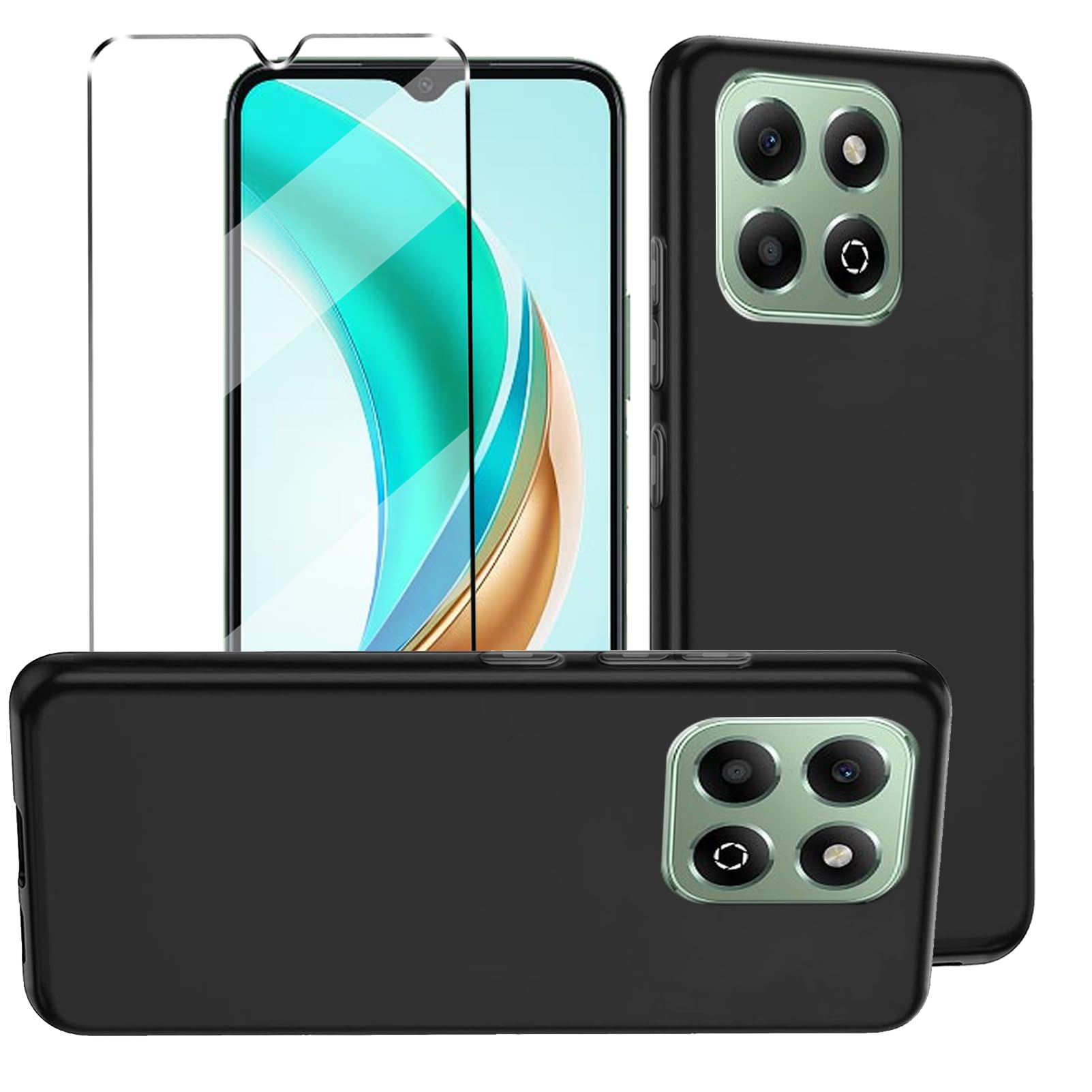 HuiYouMY 2-in-1 Case Compatible with Honor X6B Cover with 1 Pack Tempered Glass Screen Protector for Honor X6B, Slim Fit Soft TPU Shockproof Anti-Scratch Phone Case Cover - Black