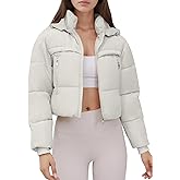 Ogfao Women's Cropped Puffer Jacket Hooded Warm Padded Winter Outerwear Coat with Pockets