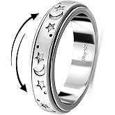 925 Sterling Silver Fidget Ring Women - Moon Star Spinner Anxiety Rings for Women Men Platinum Plated - Stress Relief Statement Promise Her Engagement Jewelry Anniversary Valentines Day Gifts