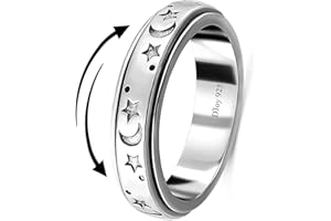 SHOP LC DELIVERING JOY 925 Sterling Silver Fidget Ring Women - Moon Star Spinner Anxiety Rings for Women Men Platinum Plated Stress Relief Statement Engagement Jewelry - Birthday Anniversary Wedding Christmas Gifts