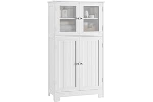 BOTLOG Bathroom Cabinet, Storage Cabinet with Adjustable Shelves & Glass Doors, Freestanding Floor Cabinet Cupboard for Living Room, Home Office White