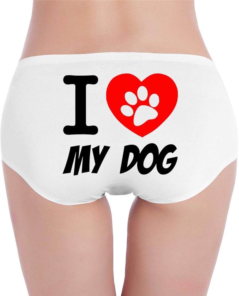 PCY Women's Low-Waist Traceless I Love My Dog Footprint Bikini Underwear Ash