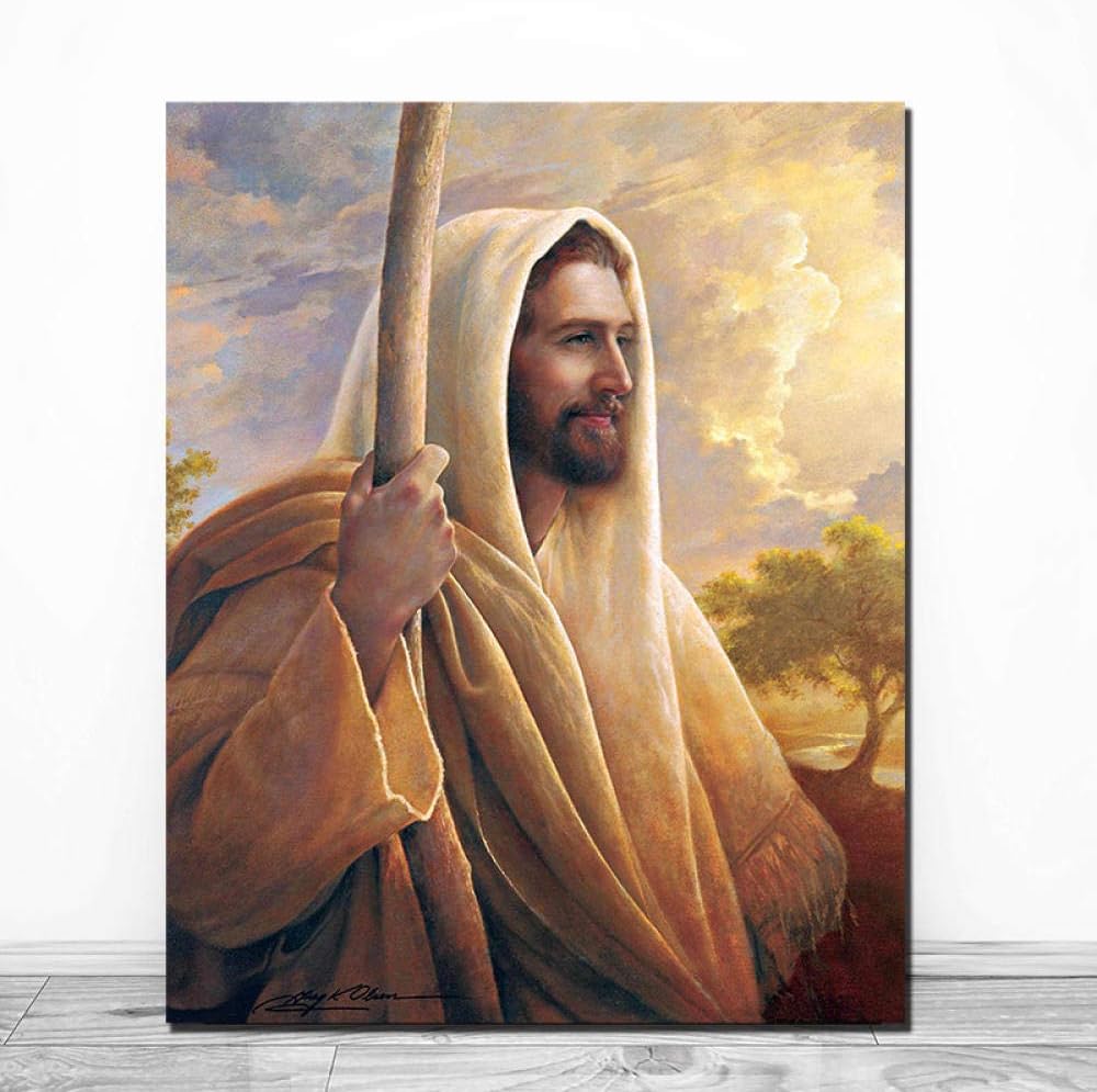 Fenfei Jesus Smiling Christ Greg Olsen Canvas Painting Wall Art Poster Print Nordic Kids Decoration Picture Boy Children Bedroom Decor 50cm x75cm No Frame