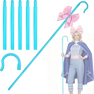 Babelshar 63'' Blue Shepherd Staff with Pink Bow Tie, Adjustable White Shepherd Hook Canes Prop for Halloween Cosplay Costume