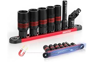 SEDY 8-Piece 3/8''-Drive Spark Plug Socket Set, Impact Spark Plug Socket Set with Magnetic Rail, SAE & Metric, 5/8-inch, 3/4-inch, 13/16-inch, 14mm, 18mm, Extension Bars, Universal Joint