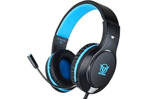 MASACEGON Gaming Headset for Nintendo Switch, Xbox One, PS4, PS5, Bass Surround and Noise Cancelling with Flexible Mic, 3.5mm Wired Adjustable Over-Ear Headphones for Laptop PC iPad Smartphones (Blue-Black)