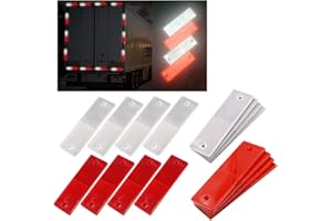 Reswish 16 PCS Safety Reflective Stickers,Universal Red/White Plastic Rectangular Stick-on/Screw-Holes Car Reflector Sticker,Door Reflectors Warning Plate Adhesive Reflector (8 Red 8 White)