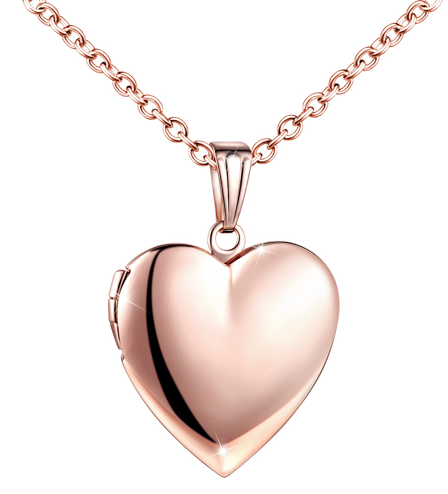 MicVivien Rose Gold Personalized Heart Locket Picture Necklace Stainless Steel Memory Photo Heart Pendant Necklace with Butterfly/Tree of Life/Plain Pattern