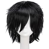 S-noilite Unisex Short Black Wig Women Mens Male Short Fluffy Layered Pixie Wigs for Anime Comic Cons Cosplay Halloween Party Costume Straight Synthetic Hair Wig