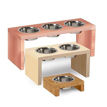 Amazon Com Tfkitchen Teak Wood Elevated Dog And Cat Pet Feeder