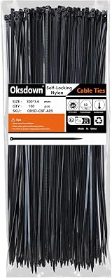 Oksdown 100 Pack Black Cable Ties 300mm 3.6mm Heavy Duty Nylon 18kg view 1