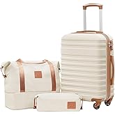 COOLIFE Luggage Carry On Luggage Suitcase Softside Wheeled Luggage Lightweight Rolling Travel Bag, White, 3 Piece Set (DB/TB/20), Luggage Set with Bags