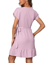 SAMPEEL Womens Tie Waist Summer Dress V Neck Petal