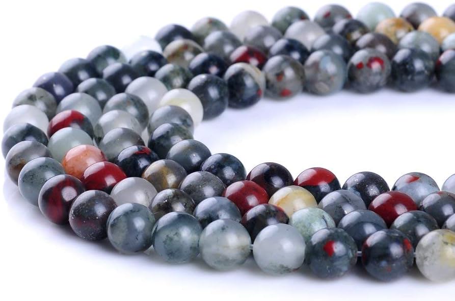 6MM 8MM 10MM 12MM 14MM Natural African Blood Stone Round Gemstone Loose Beads for Jewelry Making (14MM)
