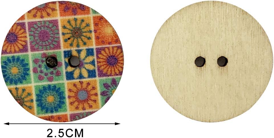 Wooden Buttons for Crafts Wood Buttons 1 Inch Assorted Vintage Round Wooden Flower (25mm), Assorted-25mm-50Pcs - Image 3