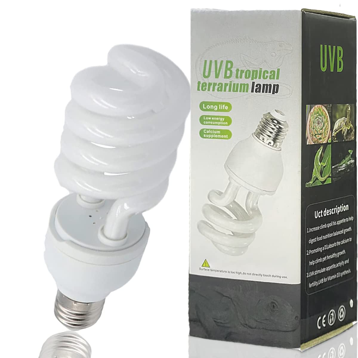 QeeHeng UVB Bulbs for Reptiles 5.0 Turtle Light Bulb for Aquatic Turtles Tropical Terrarium Lamps Energy Saving Calcium Supplement for Tropical Rainforest Amphibians Snake Lizard (UVB5.0 26W)