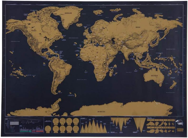 FIZDO Large Scratchable World Map Personal Travel Tracker for Travelers (Gold)