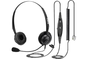 Beebang Telephone Headset with RJ9 Jack for Office Landline Deskphone, with Mic Mute Volume Controller, Binaural Office Phone Headset with Microphone Noise Canceling for Polycom Avaya Nortel