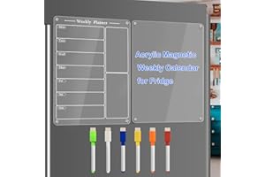 JonXon 2PCS 8"X12" Acrylic Magnetic Menu Board for Kitchen,Acrylic Weekly Calendar for Fridge,Clear Meal Planner for Refrigerator,Magnet Fridge Menu Planner with 6 Magnetic Erasable Markers