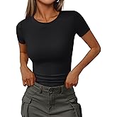 Trendy Queen Women's Crewneck Ribbed Knit Fitted T-Shirt