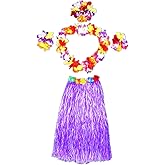 Hawaii Dancing Hula Set Grass Skirt Adult Costume Suit(Skirt color:purple,thicken)