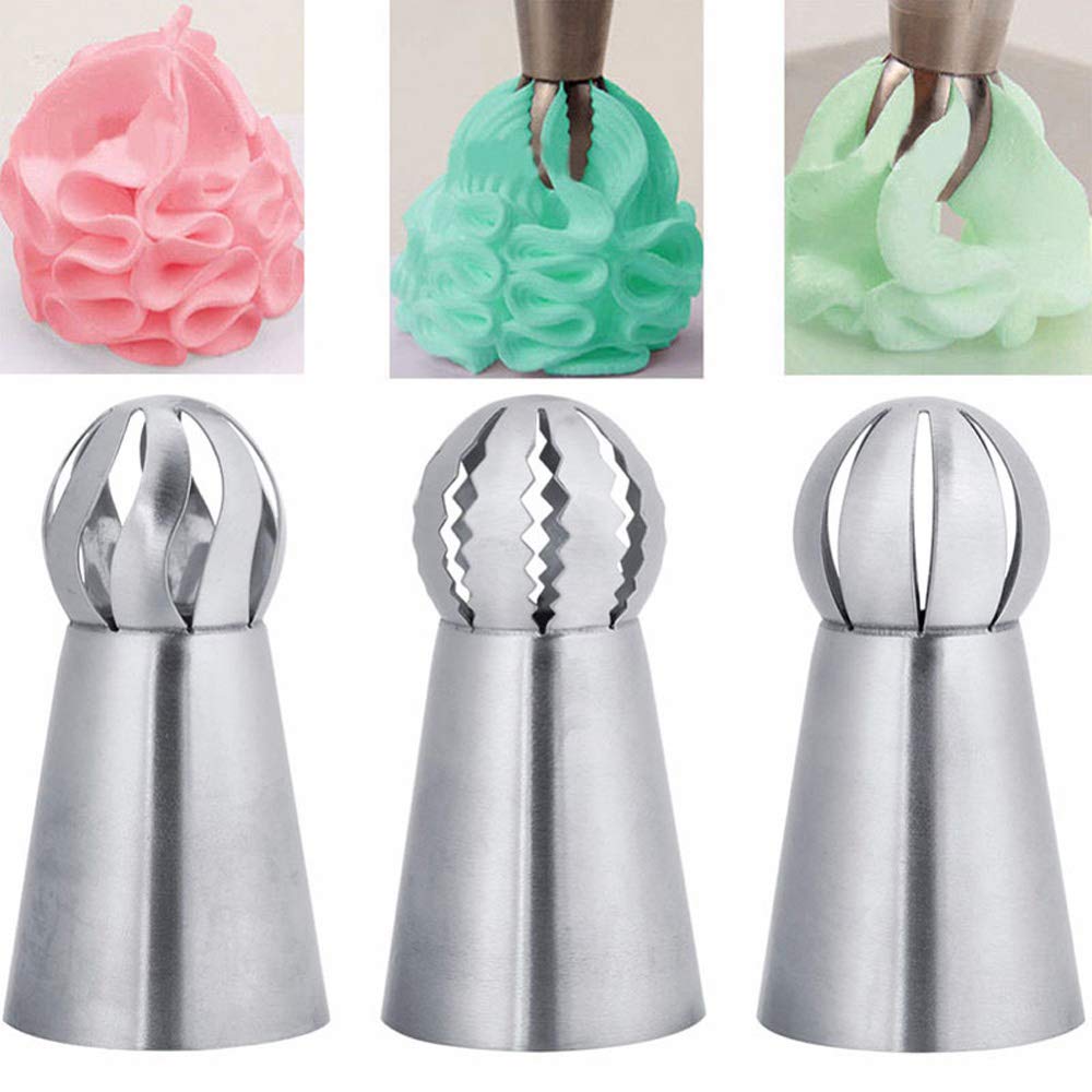 BLUGUL Russian Ball Nozzles, 3pcs Flower Icing Piping Tip, DIY Baking Cake Decorating, Ball