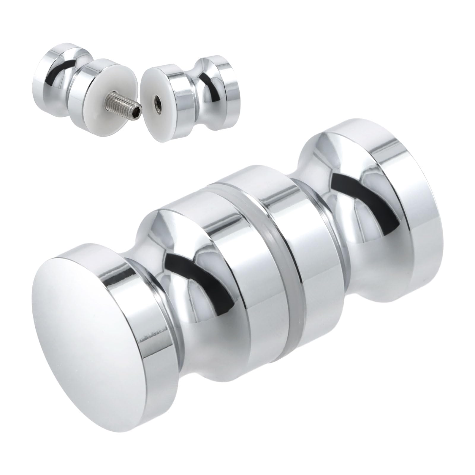 Anseom Shower Door Handle - Round Aluminium Alloy Pull Knob, Chrome for Glass Doors (30mm)