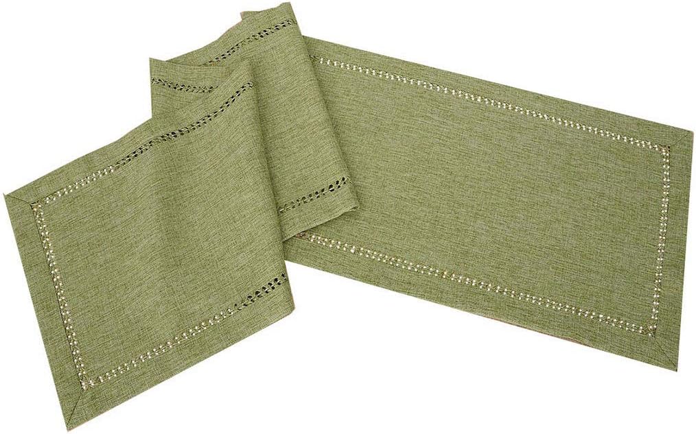 Grelucgo Handcrafted Solid Color Dining Table Runner, Dresser Scarf, Double-Hemstitched (Sage Green, 14 x 72): Home & Kitchen