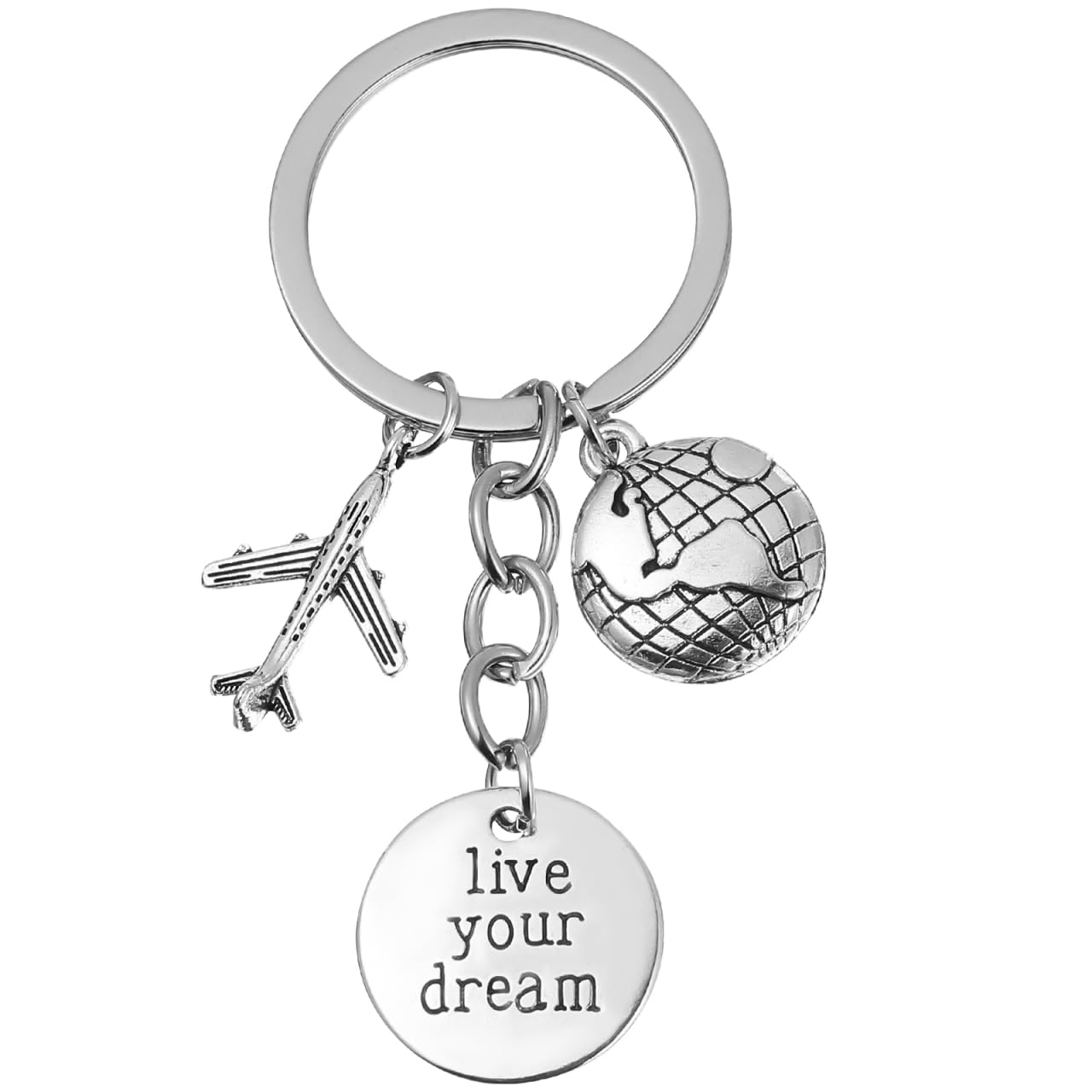 Amosfun Travel Safely Keychain, Live Your Dream Keychain with Airplane Charms, Inspiration Pilot Gift, Flight Keepsake for Pilot