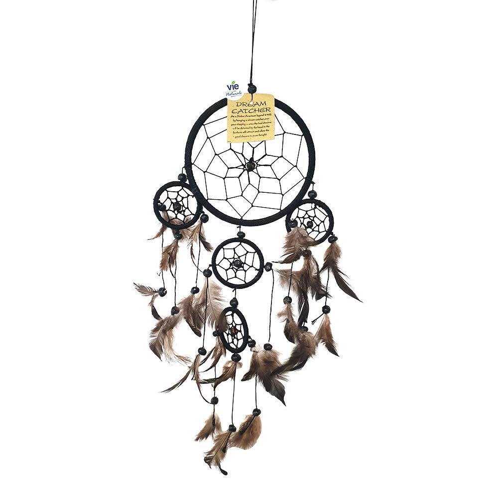 VIE Naturals Dream Catcher, with Beads, 11cm 4 Smaller Rings, Black, One VN453-BL-UK