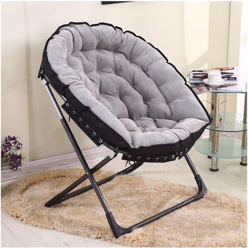 Garden Folding Portable Padded Saucer Moon Chair Padded Round Outdoor Camping Travel Fishing Seat (Color : Gray)