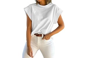 Tankaneo Womens Summer Cap Sleeve Tank Top Crew Neck Solid Casual Loose Fit Basic Tee Shirt