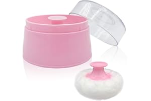AURASIN BPA Free Baby Powder Puff Box, Large 2.8" Fluffy Body After-Bath Powder Case, Baby Care Face/Body Villus Powder Puff Container, Makeup Cosmetic Talcum Powder Container with Hand Holder (Pink)