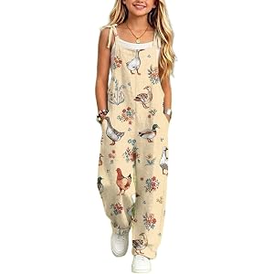 Girls Animal Floral Overalls Kids Sleeveless Adjustable Straps Wide Leg Jumpsuit Loose One Piece Athletic Outfit Trendy
