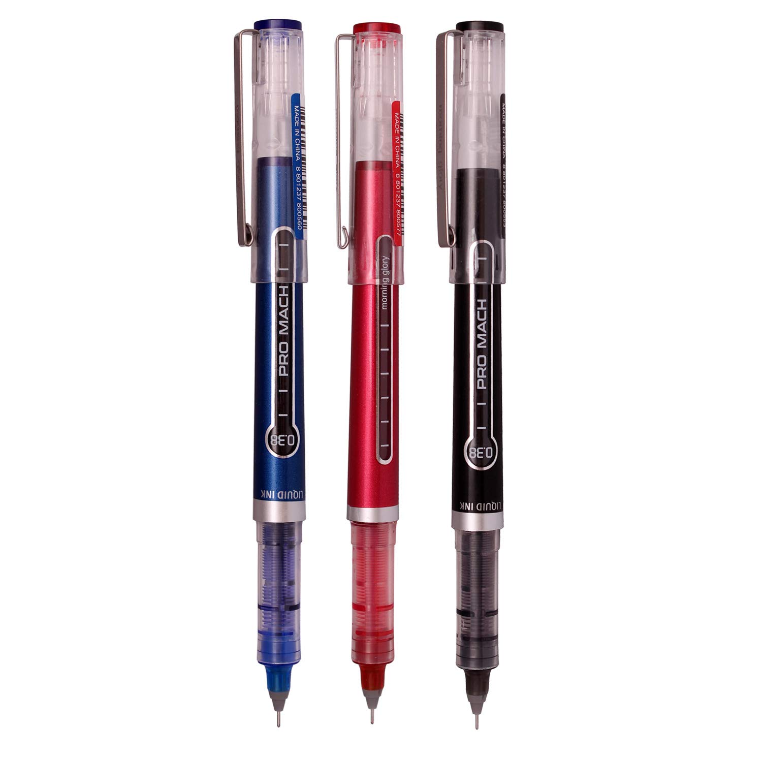 Morning Glory Pro Mach Roller Ball Pen - 0.38 mm Fine Point Tip (Pack of 3)