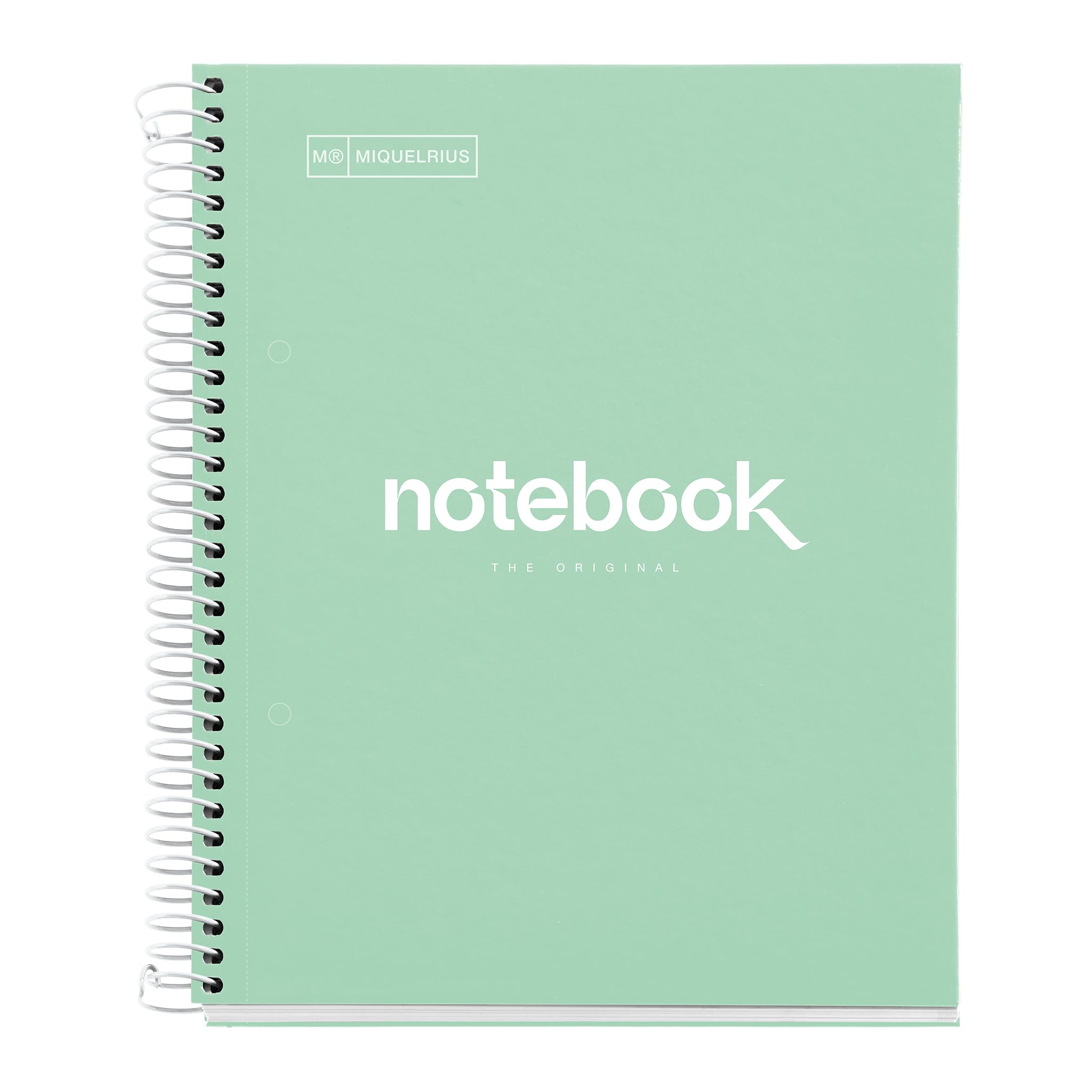 Miquelrius - Spiral notebook A5-80 sheets 90 g - grid 5 x 5 mm - 1 coloured strip - laminated hard cover - colour mint green